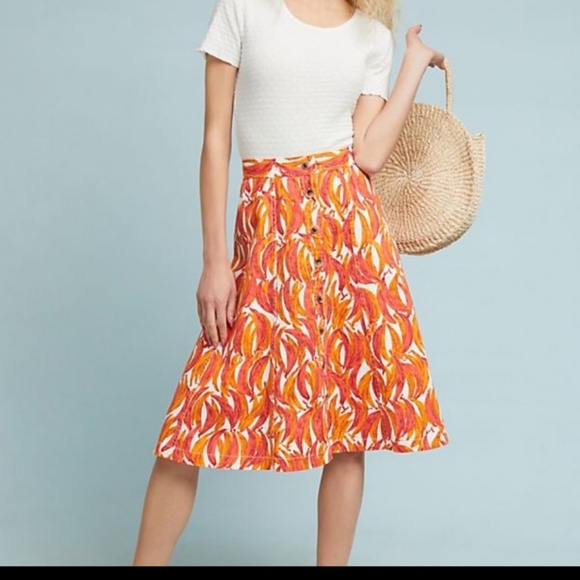 Anthropolgie Maeve Banana Grove Denim midi Skirt Size 8 - Picture 1 of 8